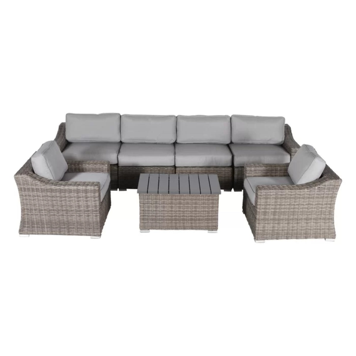 Stilvolle Outdoor 6-Personen Flecht-Ecksofa-Sitzgruppe mit Kissen in Graumix