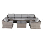 Stilvolle Outdoor 6-Personen Flecht-Ecksofa-Sitzgruppe mit Kissen in Graumix