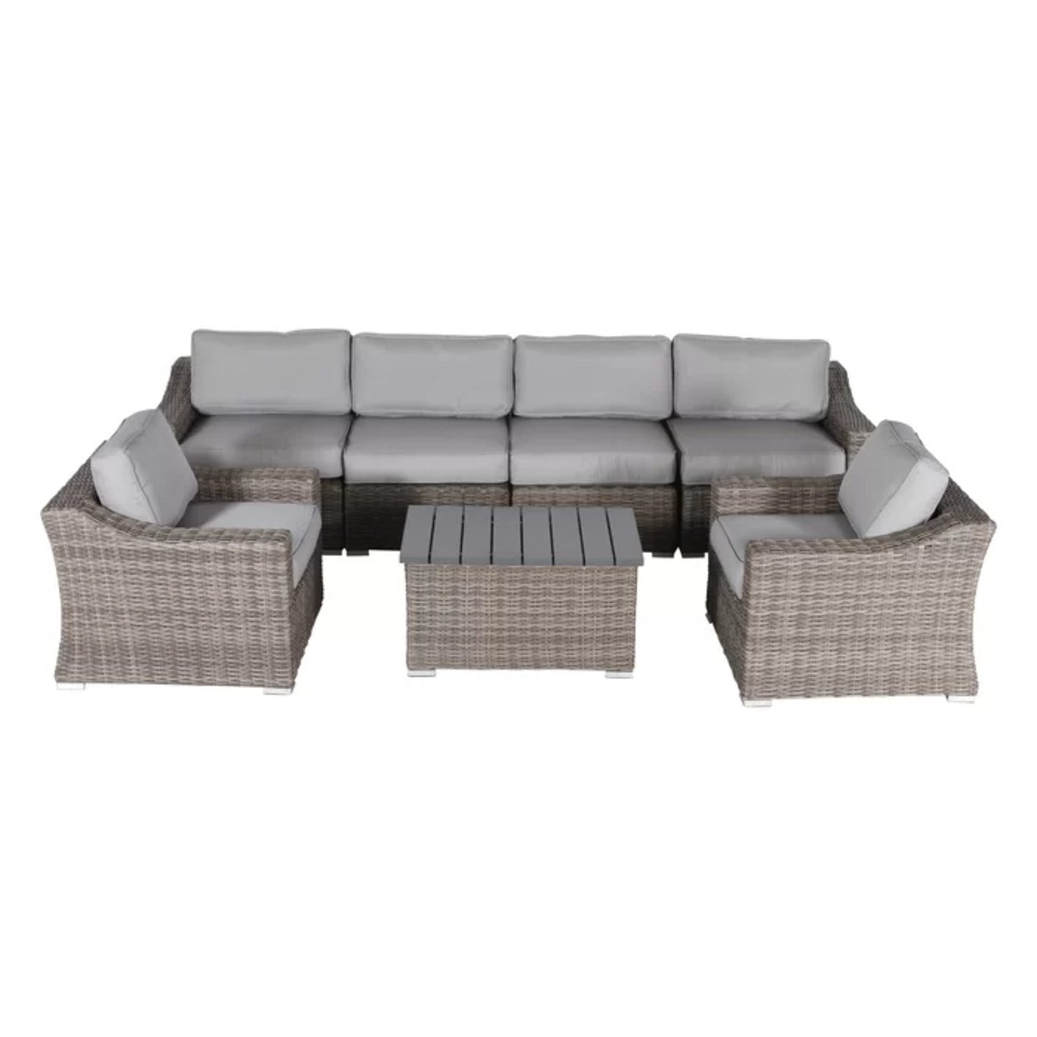 Stilvolle Outdoor 6-Personen Flecht-Ecksofa-Sitzgruppe mit Kissen in Graumix
