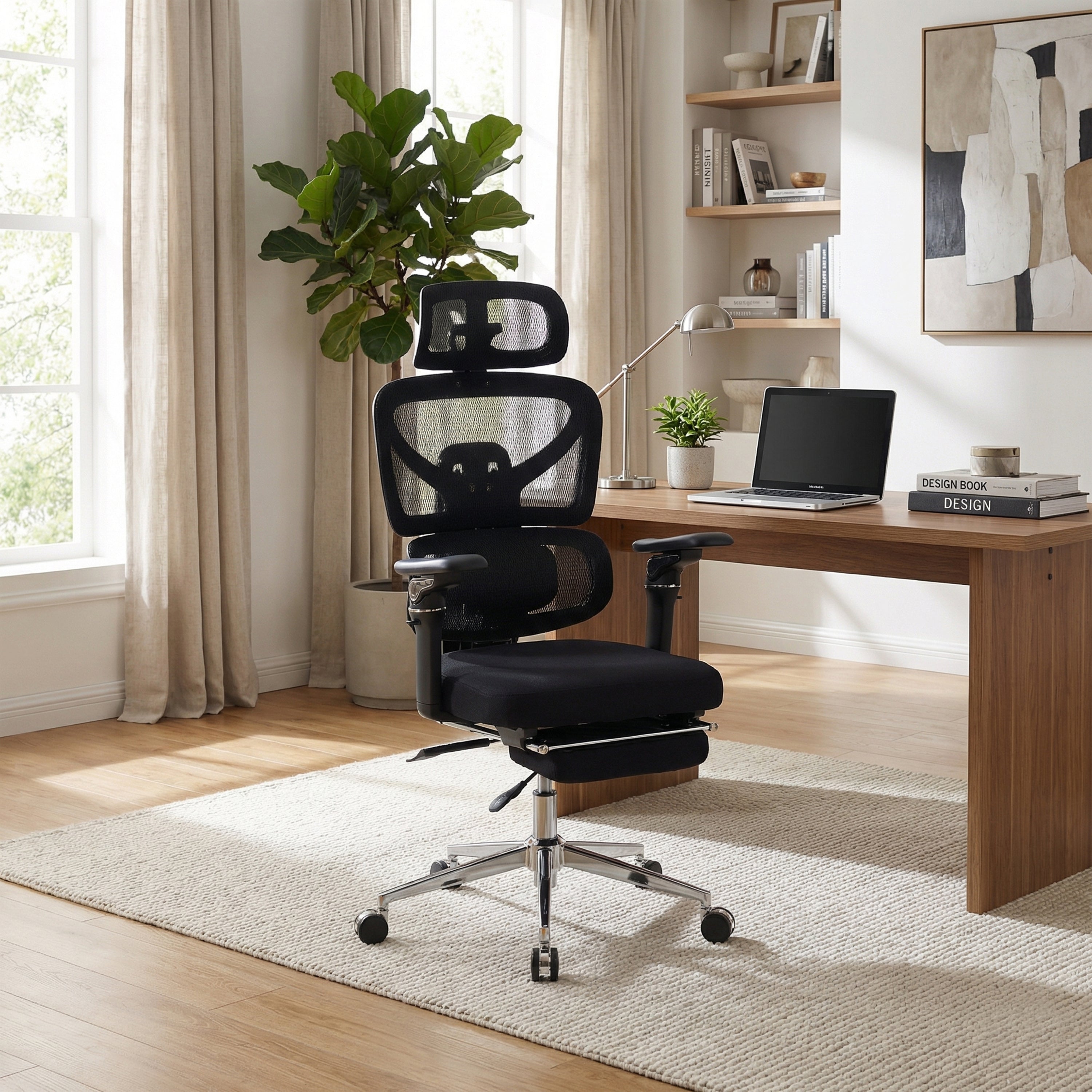 Ergonomic Home Office Desk Chair with Massage Lumbar Support,4D Headrest & 5D Armrests, Adjustable Back High and Seat Depth(B