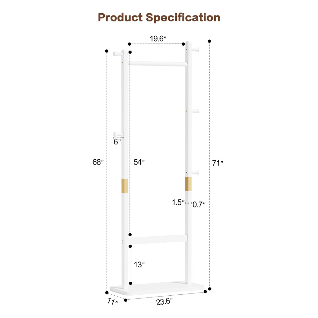 Coat Racks solid wood hanger 23.6* 11*71 in Solid environmental protection easy to assemble beautiful can be placed in the bedroom/entrance/living room (white) - Grand Goldman Shop