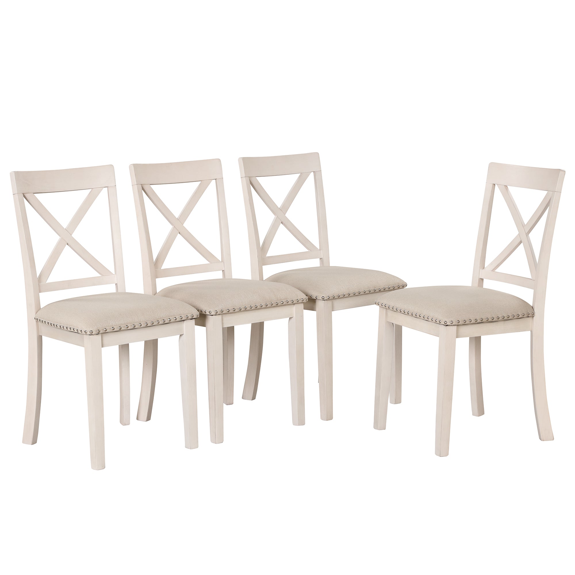 Antique White Modern Dining Table Set for 4 with Round Table and Chairs, Solid Wood & MDF - Grand Goldman Shop