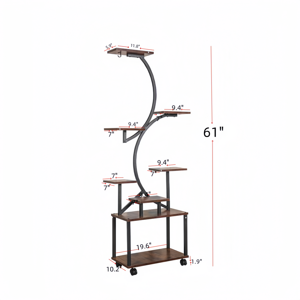 8-Tier Indoor Plant Stand with Grow Lights, 61 in S-Shaped Metal Shelf for Multiple Plants, Black - Grand Goldman Shop