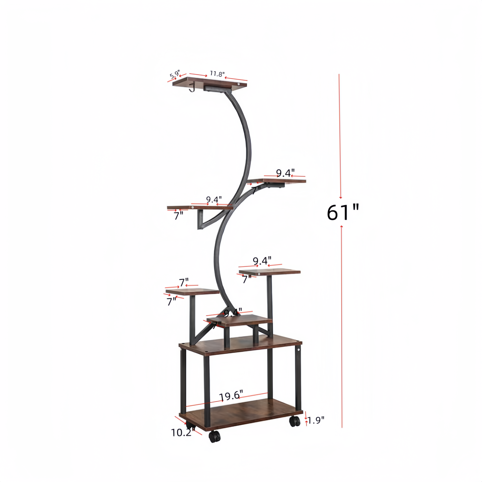 8-Tier Indoor Plant Stand with Grow Lights, 61 in S-Shaped Metal Shelf for Multiple Plants, Black - Grand Goldman Shop