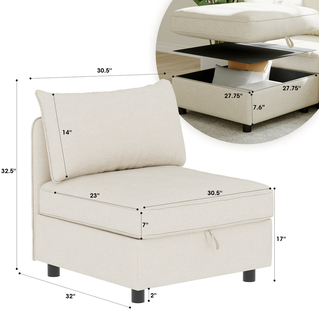 Armless Seat for Modular Sectional Sofa, Convertible Sofa Seat With Storage, Sleeper Sectional Sofa Set, Fabric Flexible Modular Combinations for Living Room(2PCS) - Grand Goldman Shop