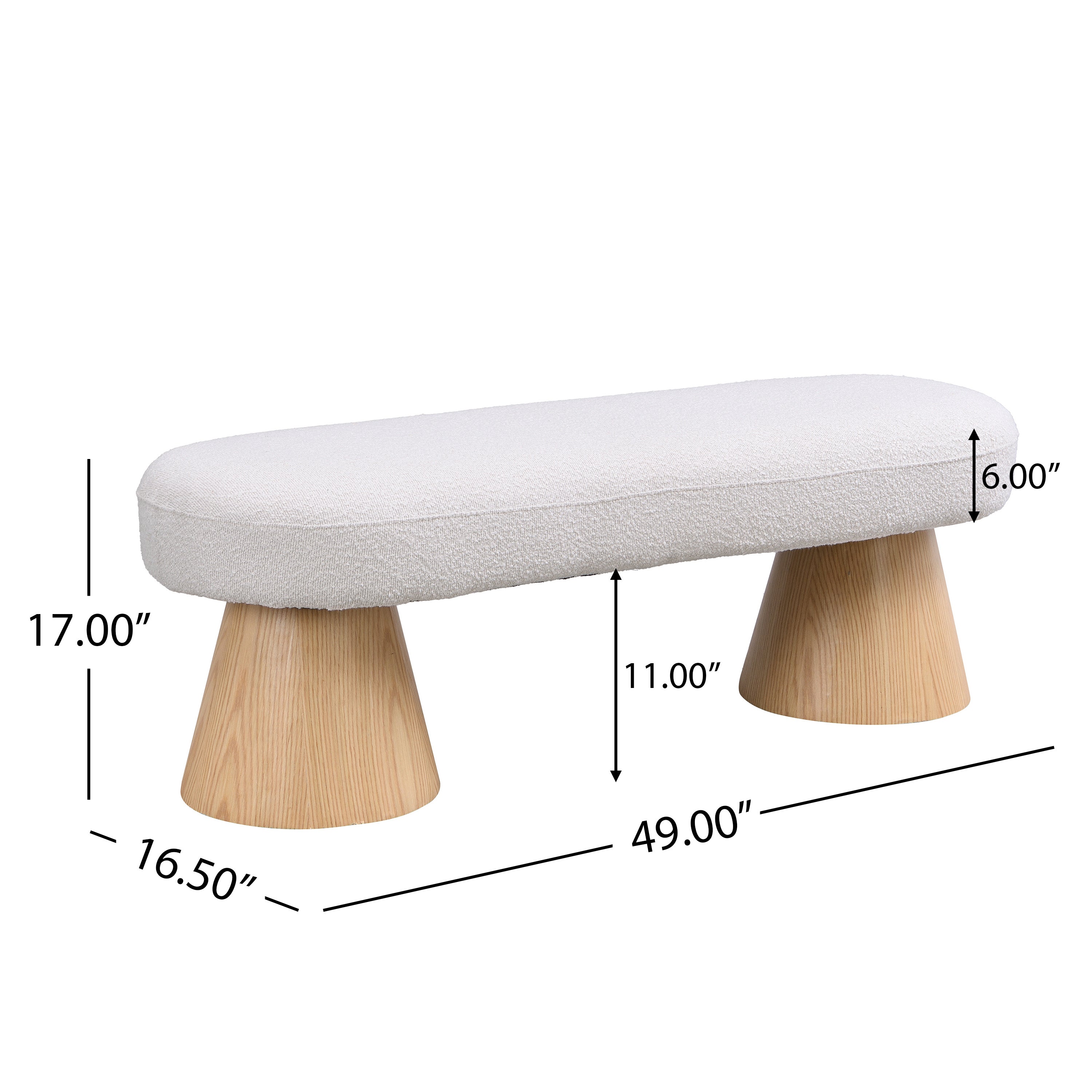 Dining Bench for Dining Room, Upholstered Bedroom End of Bed Entryway Bench Fabric Ottoman for Living Room, Beige Stool Top Wood Leg 300 LBS Weight Capacity - Grand Goldman Shop