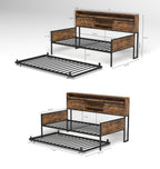 Twin Daybed with Trundle, Farmhouse Daybed Frame with Sliding Barn Door Headboard and Charging Station & LED Light for Bedroom and Guest Room, Rustic Brown - Grand Goldman Shop