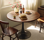 Walnut Round Table, Modern Dining Table, Dining Table, MDF Top and Steel Base Tulip Round Kitchen Table, Kitchen Table, Mid Century Coffee Table for Living Room 24 Inch, Oval Dining Table - Grand Goldman Shop