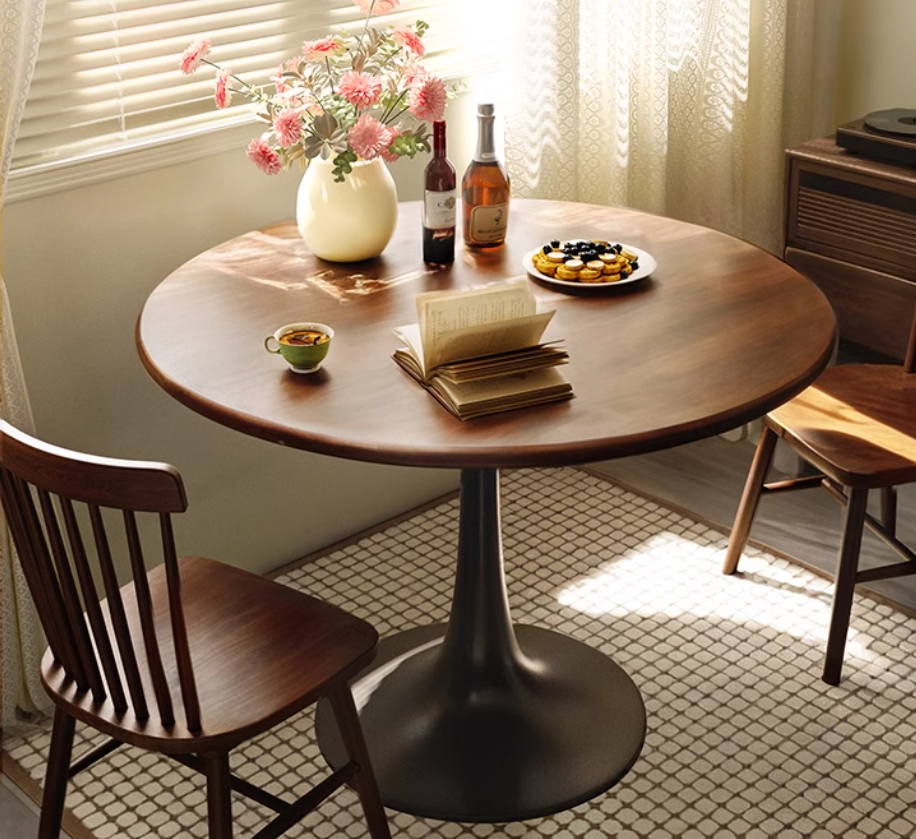 Walnut Round Table, Modern Dining Table, Dining Table, MDF Top and Steel Base Tulip Round Kitchen Table, Kitchen Table, Mid Century Coffee Table for Living Room 24 Inch, Oval Dining Table - Grand Goldman Shop
