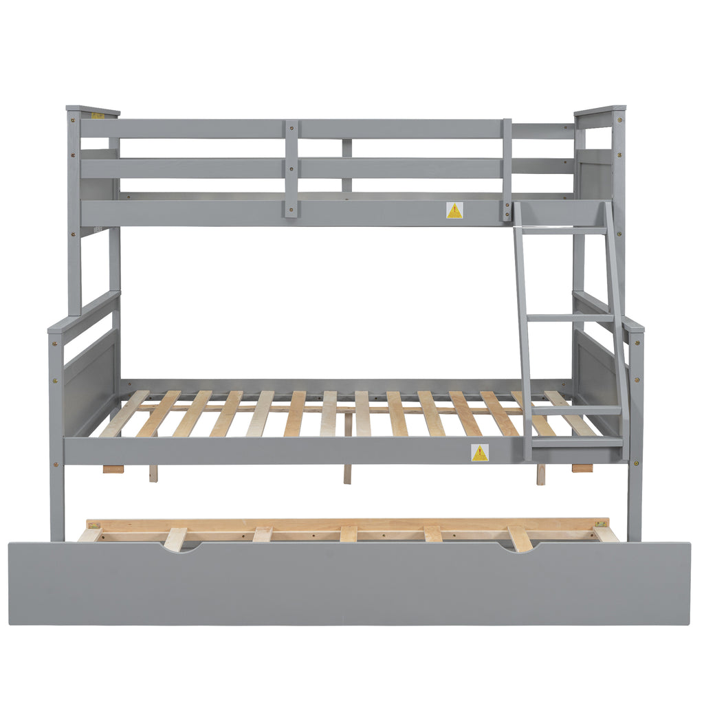 Gray Twin Over Full Bunk Bed with Ladder and Twin Trundle, Pine Wood Frame, 79.3''L x 57.1''W x 61.3''H - Grand Goldman Shop