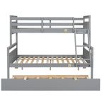 Gray Twin Over Full Bunk Bed with Ladder and Twin Trundle, Pine Wood Frame, 79.3''L x 57.1''W x 61.3''H - Grand Goldman Shop