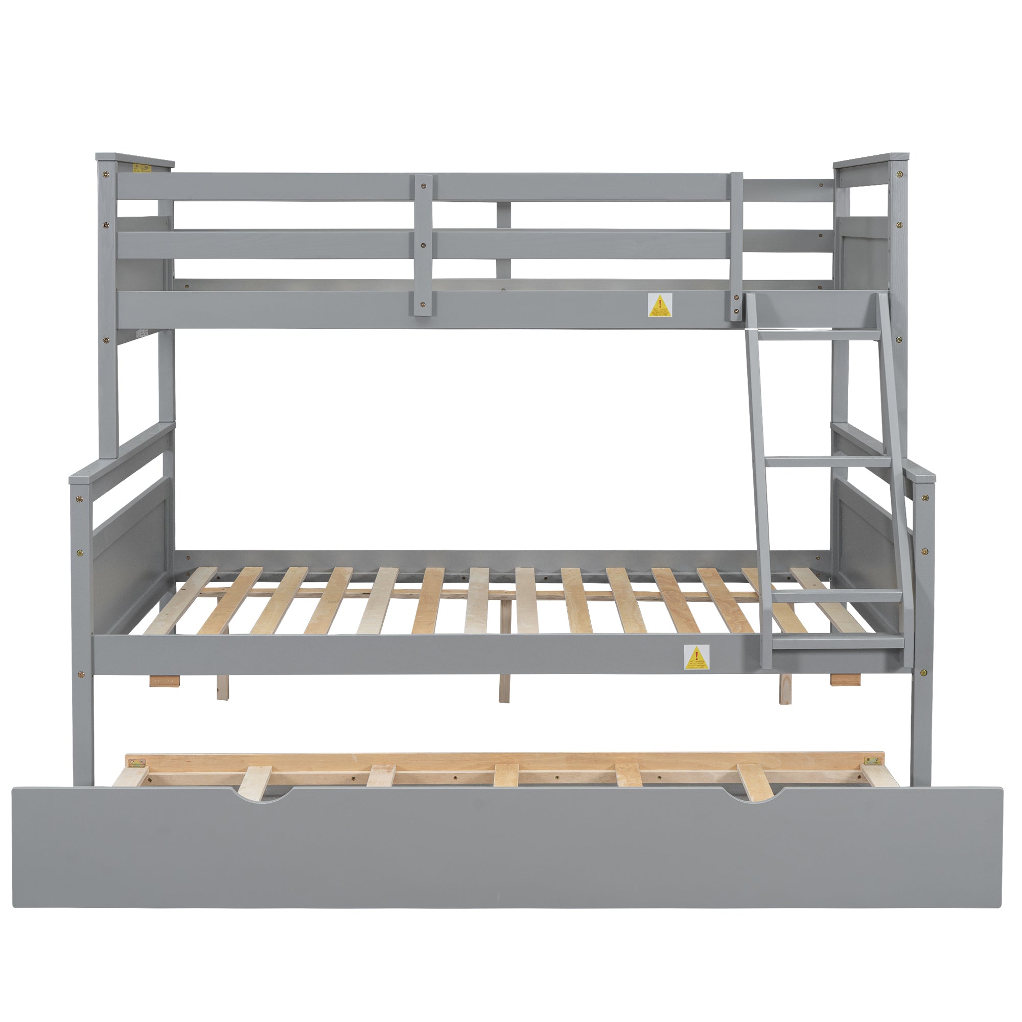 Gray Twin Over Full Bunk Bed with Ladder and Twin Trundle, Pine Wood Frame, 79.3''L x 57.1''W x 61.3''H - Grand Goldman Shop
