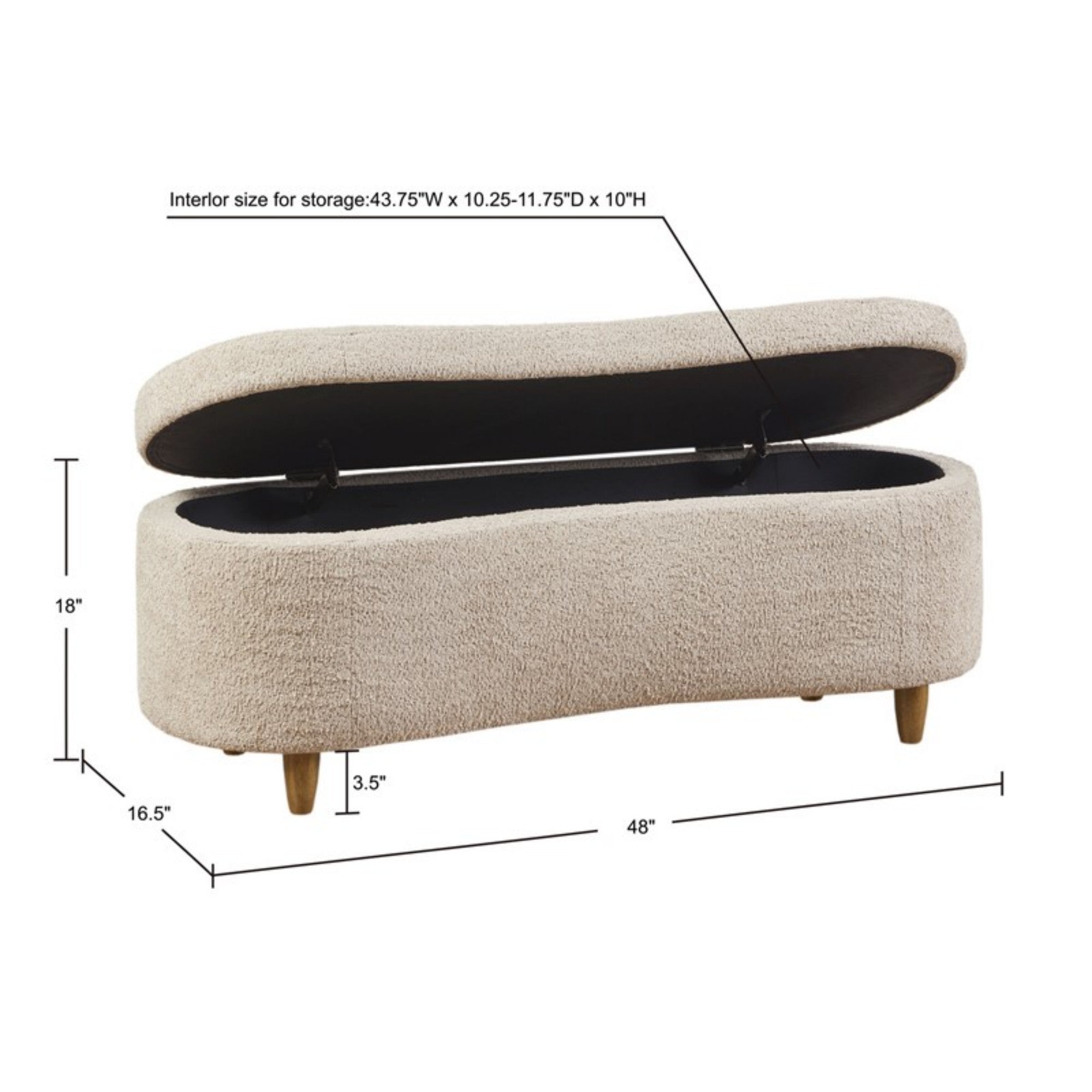 Bailey Boucle Flip Top Storage Bench Taupe Polyester Solid Wood 48x16.5x18 inches - Grand Goldman Shop