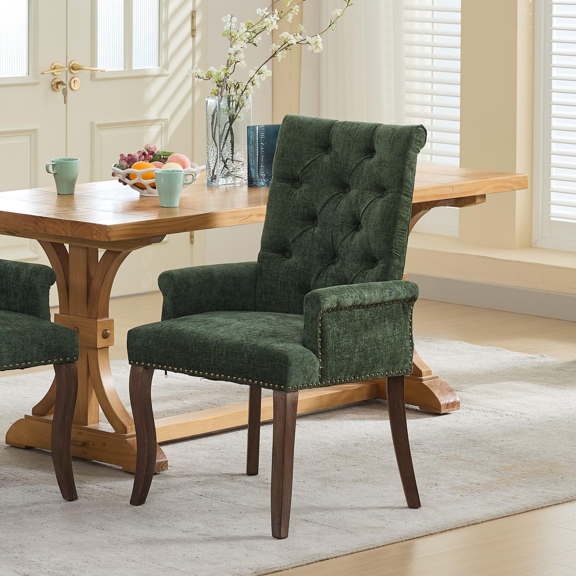 Upholstered Chenille Fabric Accent Dining Chair, Curved Solid Wood Legs, Elegant Tufted Club Dining Room Kitchen Room Arm Dining Chair, Single Pack,Olive Green,SW1895OL - Grand Goldman Shop