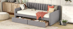 Twin Size Upholstered daybed with Drawers, Wood Slat Support, Gray - Grand Goldman Shop