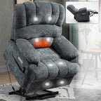 23' Seat Width and High Back Large Size Blue Grey Chenille Power Lift Recliner Chair with 8-Point Vibration Massage and Lumbar Heating - Grand Goldman Shop