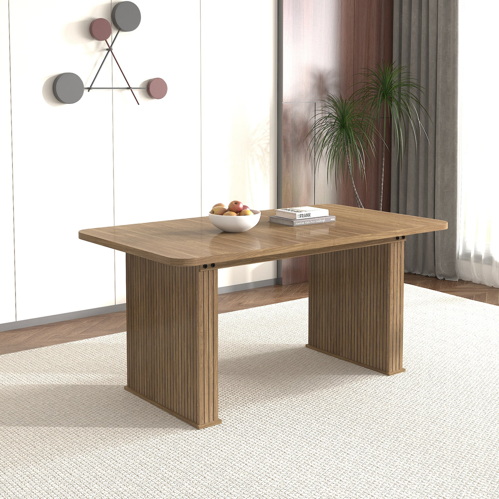 Modern Dining Table for 6-10 People, Wood Kitchen Table with Double Robust Pedestal, Wooden Dinner Table for Dining Room - Grand Goldman Shop