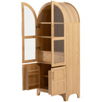 K&K 71' Tall Arched Kitchen Pantry Cabinet with Door Shelves, Farmhouse Kitchen Storage Cabinet with Open & Adjustable Shelves, Hidden Drawer & Glass Door, Cupboard for Kitchen, Dining Room, Natural - Grand Goldman Shop