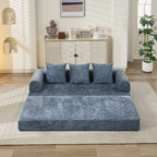 Comfy Convertible Folding Mattress Couch, Floor Sofa Bed, Chenille Floor Sofa with Armrest, Floor Sofa Lounge Couch for Living Room Bedroom Lounge Studio-Blue - Grand Goldman Shop