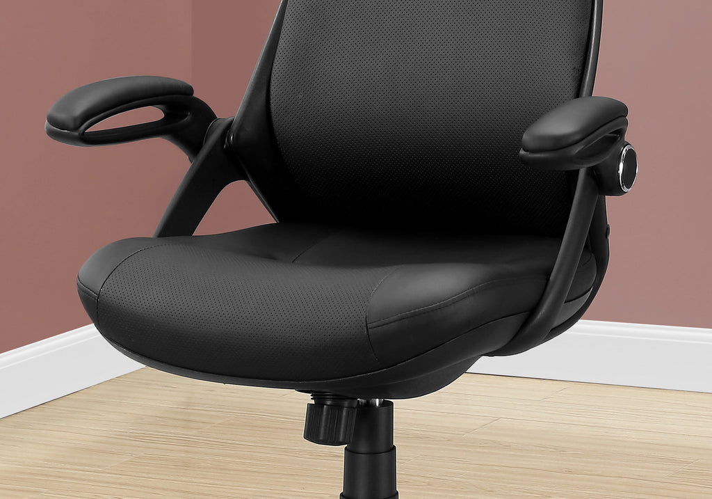 Office Chair, Adjustable Height, Swivel, Ergonomic, Armrests, Computer Desk, Work, Black Leather Look, Black Metal, Contempor