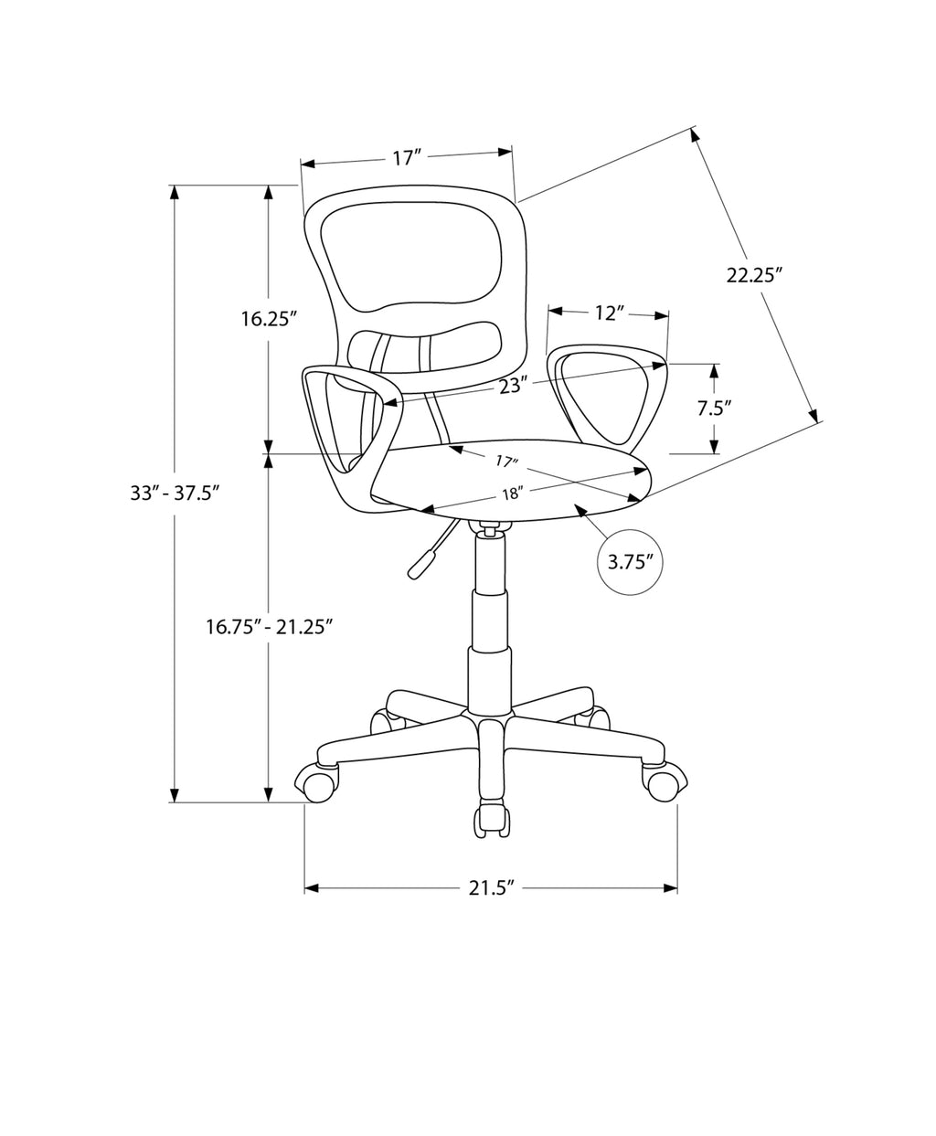 Office Chair, Adjustable Height, Swivel, Ergonomic, Armrests, Computer Desk, Work, Juvenile, Black Mesh, Black Metal, Contemp