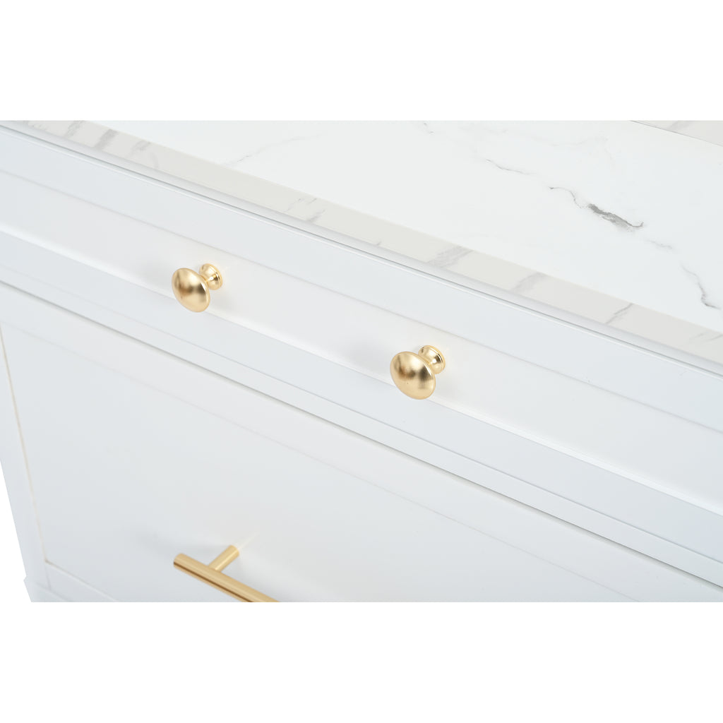 [Assembly Video Provided] TOPMAX Modern 83.7inch High Kitchen Pantry, Freestanding Tall Kitchen Hutch with Faux Marble Top,Cupboard Cabinet with 5 Storage Drawers and Adjustable Shelf, Set of 2, White - Grand Goldman Shop