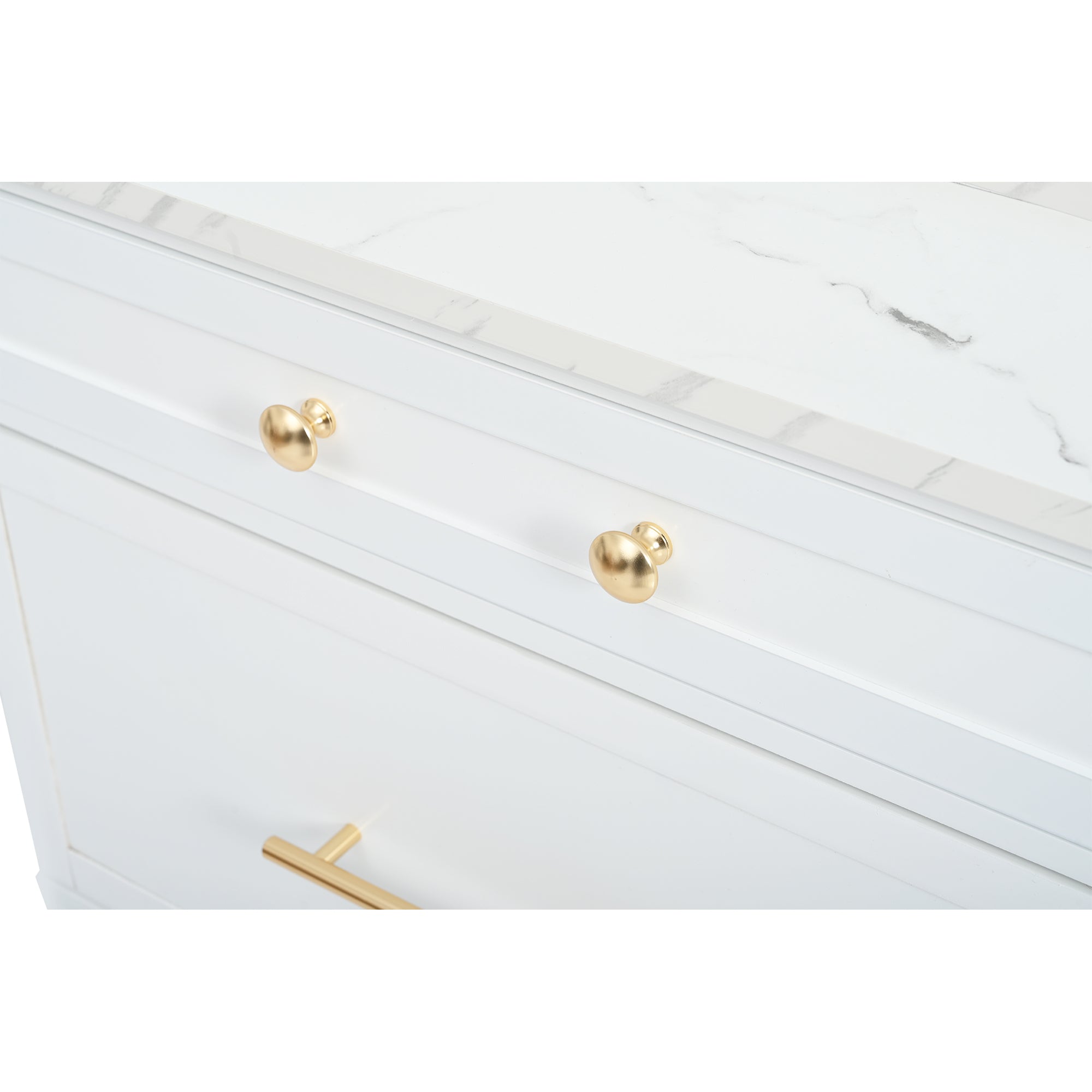 [Assembly Video Provided] TOPMAX Modern 83.7inch High Kitchen Pantry, Freestanding Tall Kitchen Hutch with Faux Marble Top,Cupboard Cabinet with 5 Storage Drawers and Adjustable Shelf, Set of 2, White - Grand Goldman Shop