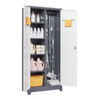 Gray Metal Lockers with Locking Doors, Adjustable Shelves, High Broom Tool Storage Cabinet, 72-Inch Kitchen, Office, Shop Org