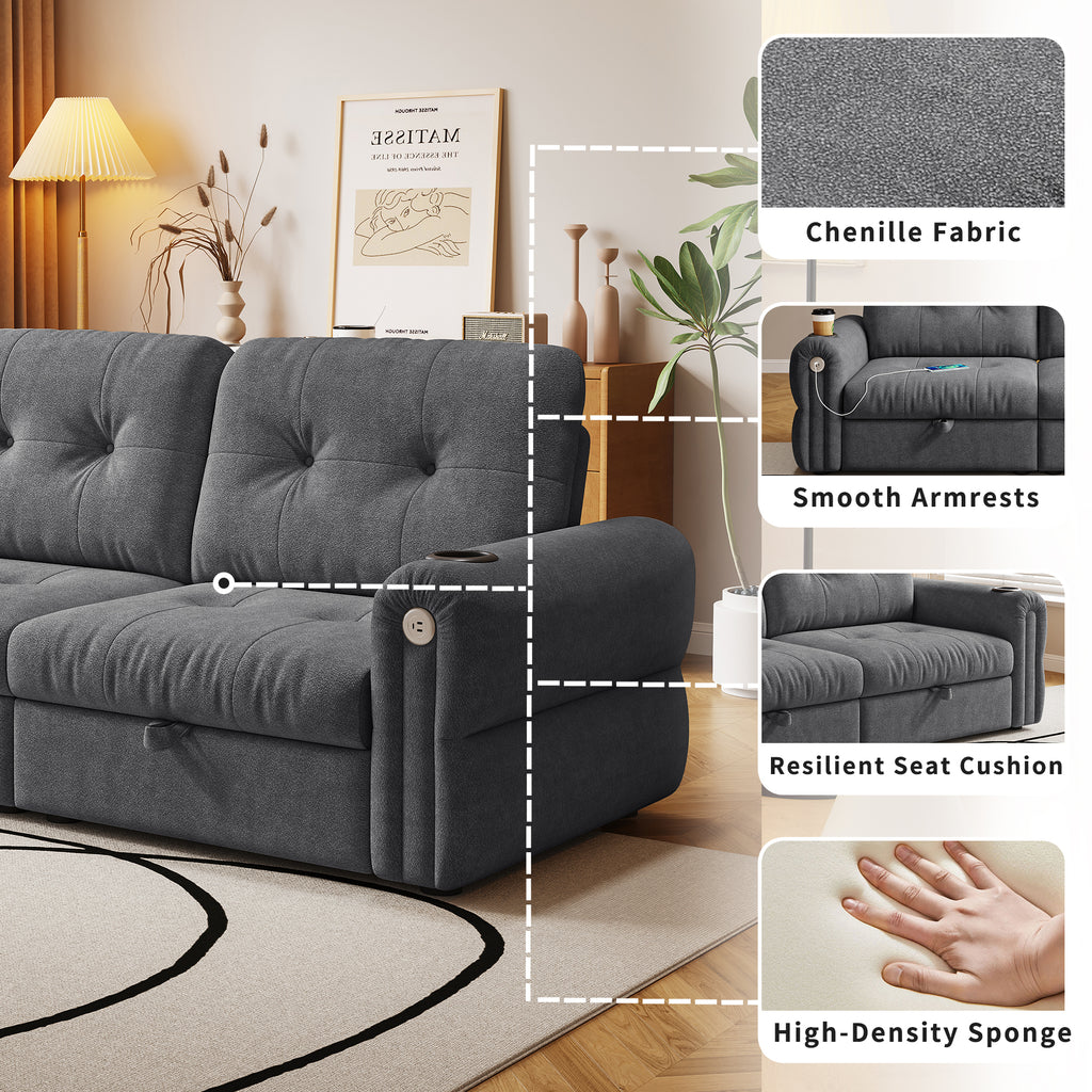 It is a multi-functional sofa, a 77-inch convertible sofa bed, and a 2-in-1 piece suitable for both sitting and lying down. Made of  Chenille fabric, it is suitable for living rooms, bedrooms - Grand Goldman Shop