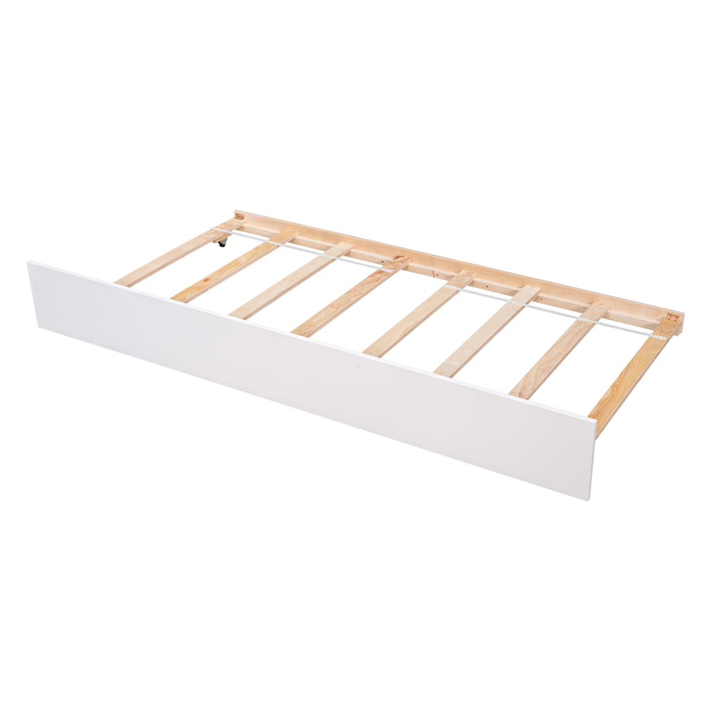 Twin Bed with Trundle, Platform Bed Frame with Headboard and Footboard, for Bedroom Small Living Space,No Box Spring Needed,White - Grand Goldman Shop