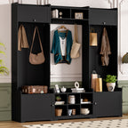 VIBE HAUS 79.1''Wide Modern Hall Tree with Shoe Storage, 4-in-1 Entryway Bench with 8 Cubbies, 7 Coat Hooks & Adjustable Shelf for Hallway, living room, Black - Grand Goldman Shop