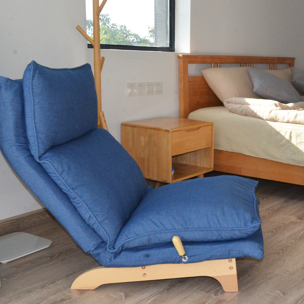Modern Dark Blue Metal Frame Foldable Reclining Floor Chair – Lazy Leisure Sofa for Balcony or Bedroom - Grand Goldman Shop