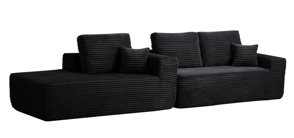 104' Cloud Sectional Sofa with L-Shape Chaise and Side Pockets , Modern Modular Design, Deep Seating, Upholstered Couch for Living Room/Bedroom, No Assembly Required (Plush Fabric), Black, Left-facing - Grand Goldman Shop