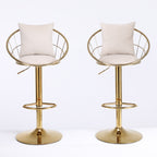 Off-White Velvet Bar Chair, Pure Gold Plated, Unique Design, 360-Degree Rotation, Adjustable Height, Suitable for Dining Room and Bar, Set of 2 - Grand Goldman Shop