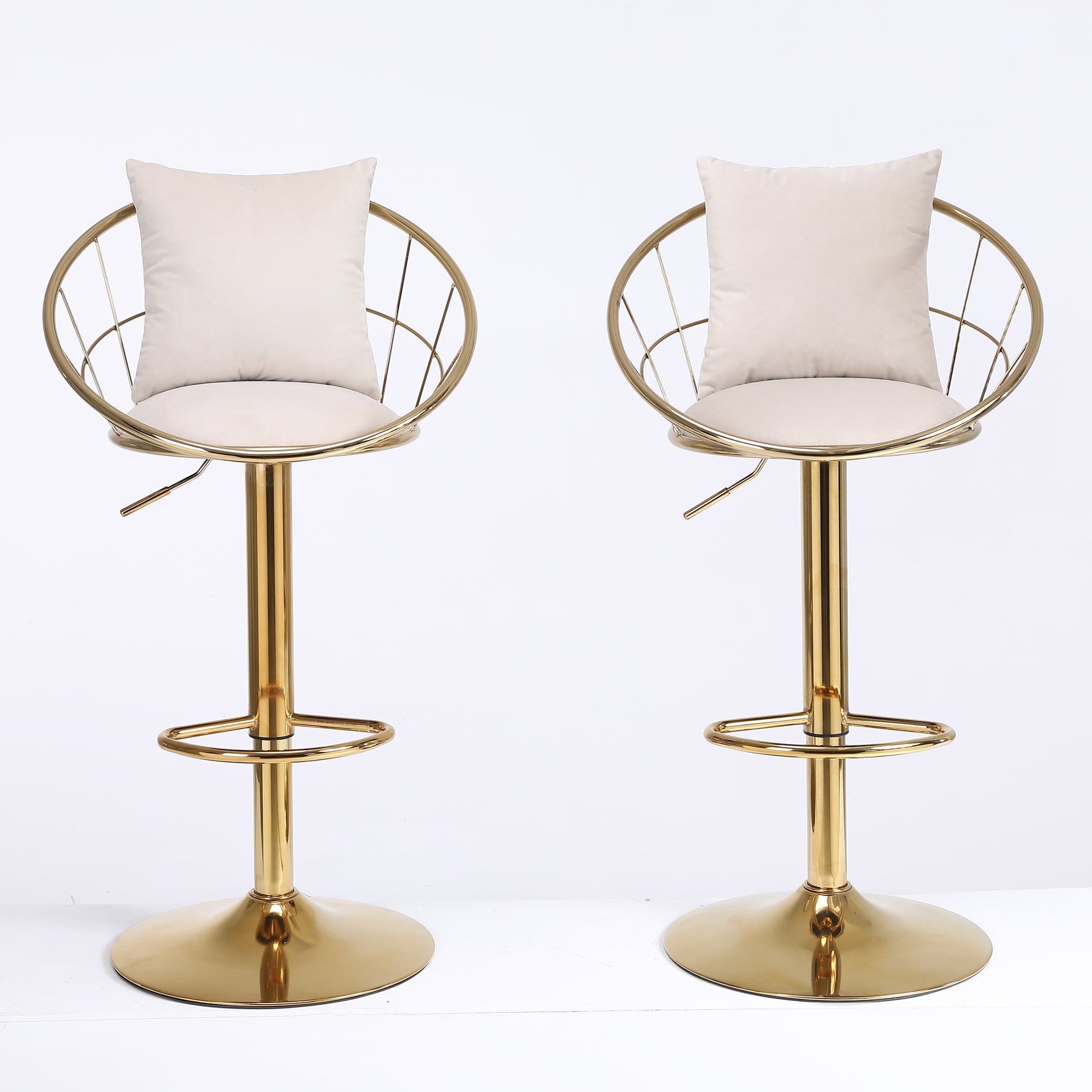 Off-White Velvet Bar Chair, Pure Gold Plated, Unique Design, 360-Degree Rotation, Adjustable Height, Suitable for Dining Room and Bar, Set of 2 - Grand Goldman Shop