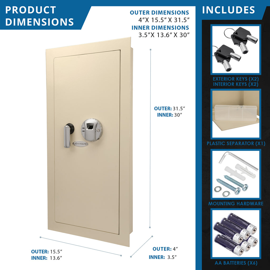 Biometric Wall Safe with 120-Fingerprint Module, Beige Steel, 0.82 Cubic Ft - Grand Goldman