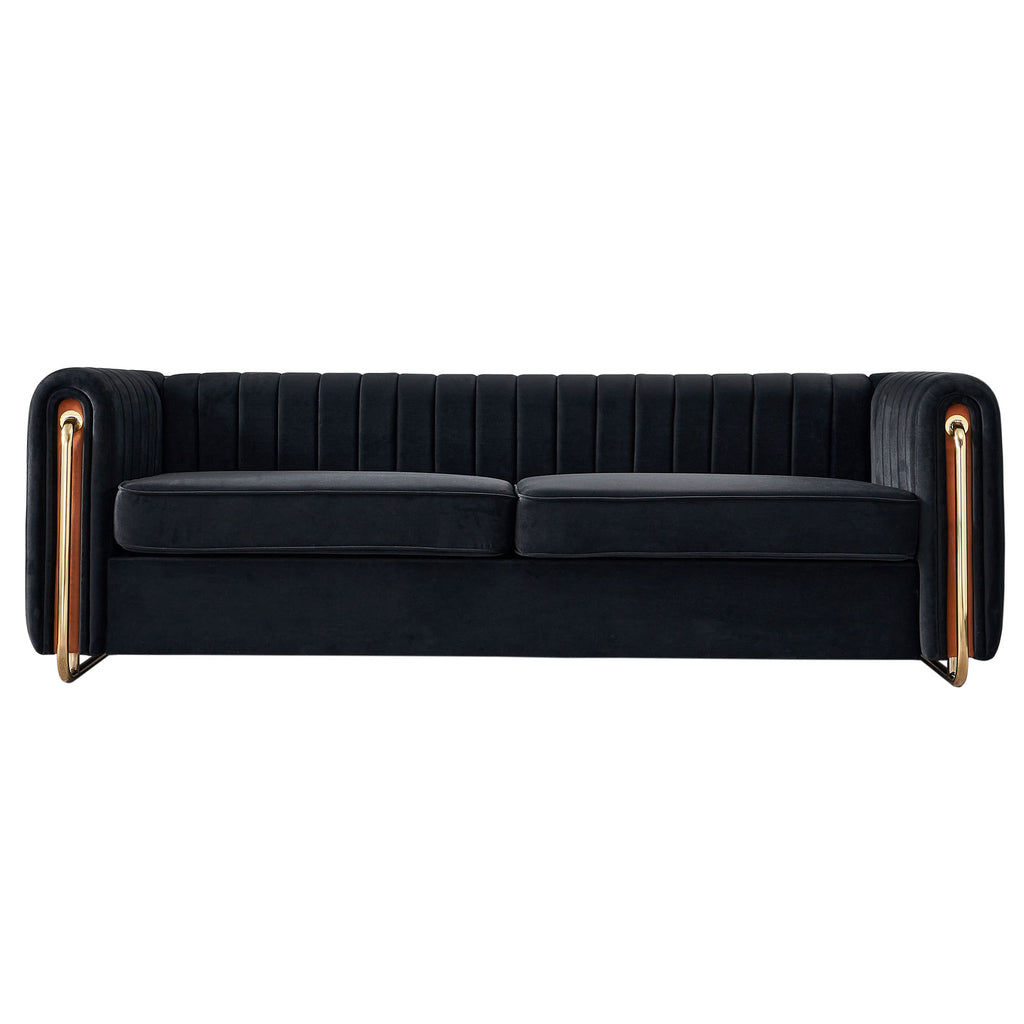 Contemporary Velvet Sofa Couch 84.25''W for Living Room, Black - Grand Goldman Shop