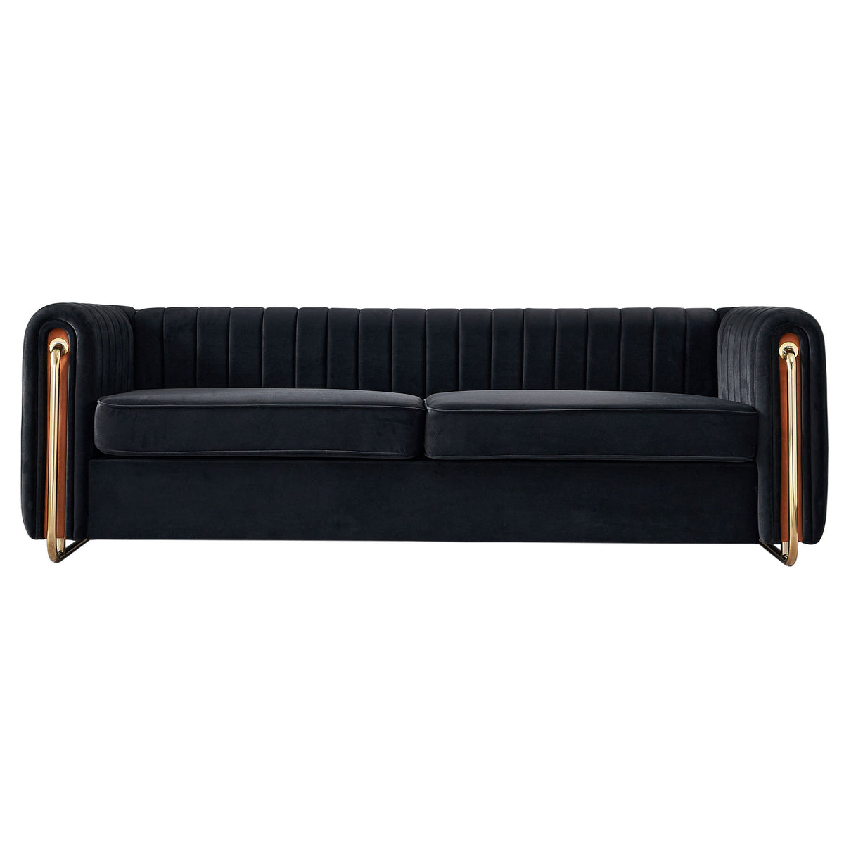 Contemporary Velvet Sofa Couch 84.25''W for Living Room, Black - Grand Goldman Shop