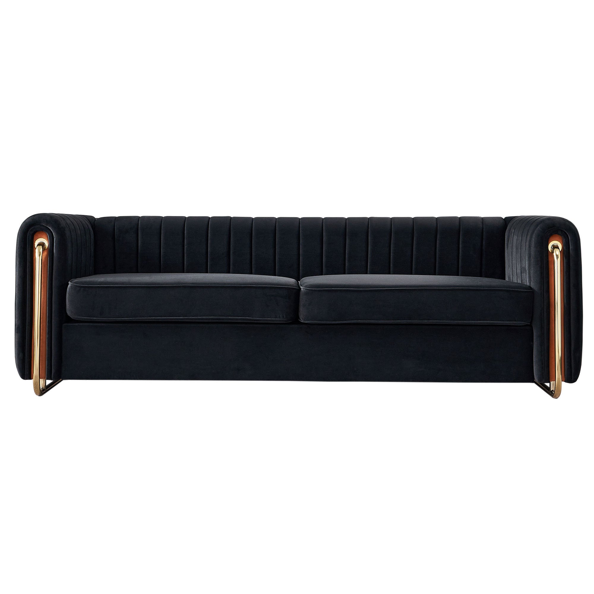 Contemporary Velvet Sofa Couch 84.25''W for Living Room, Black - Grand Goldman Shop