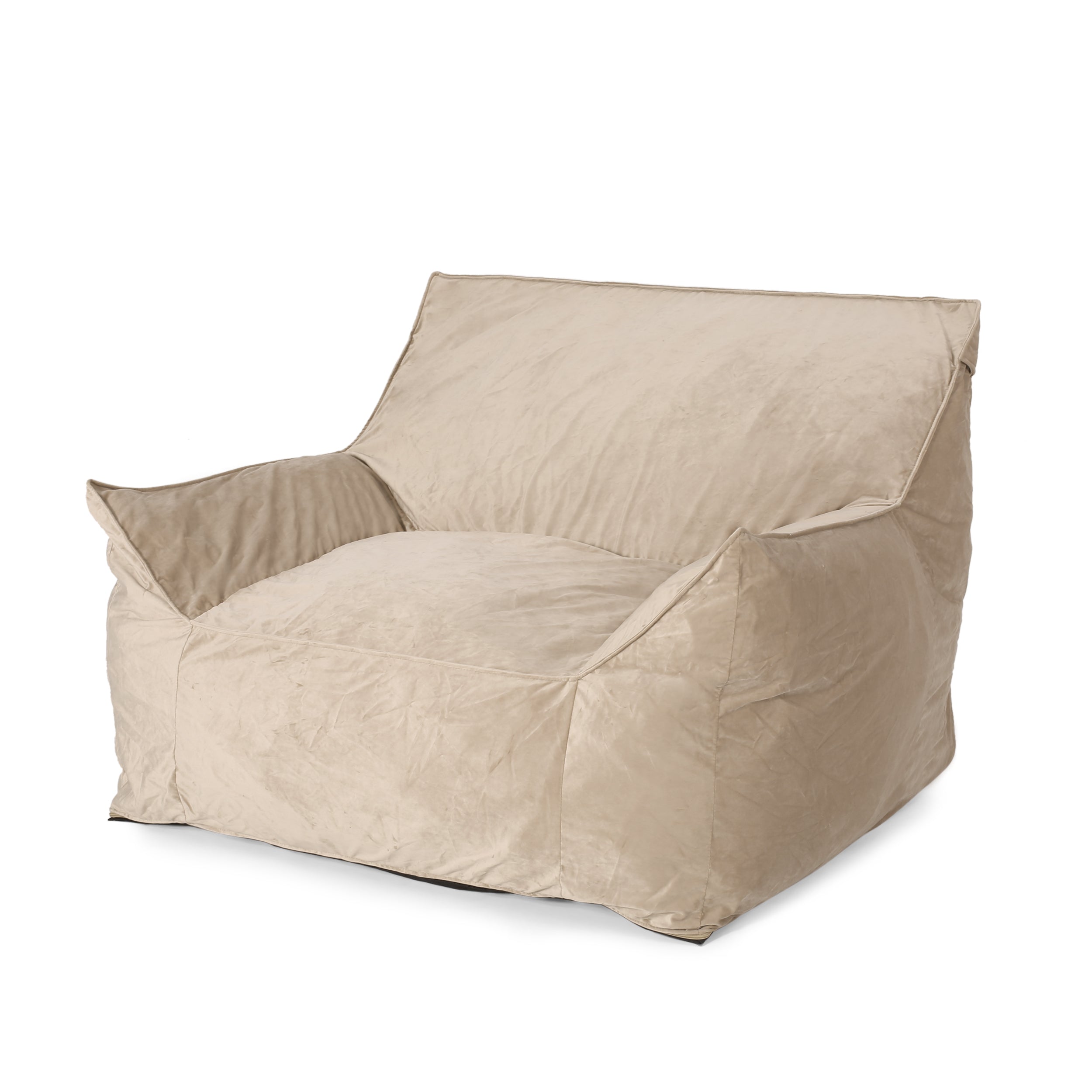 Allea Velveteen Bean Bag Chair with Armrests, Comfortable Velvet Seating, Taupe, 42x40x30 inches - Grand Goldman Shop