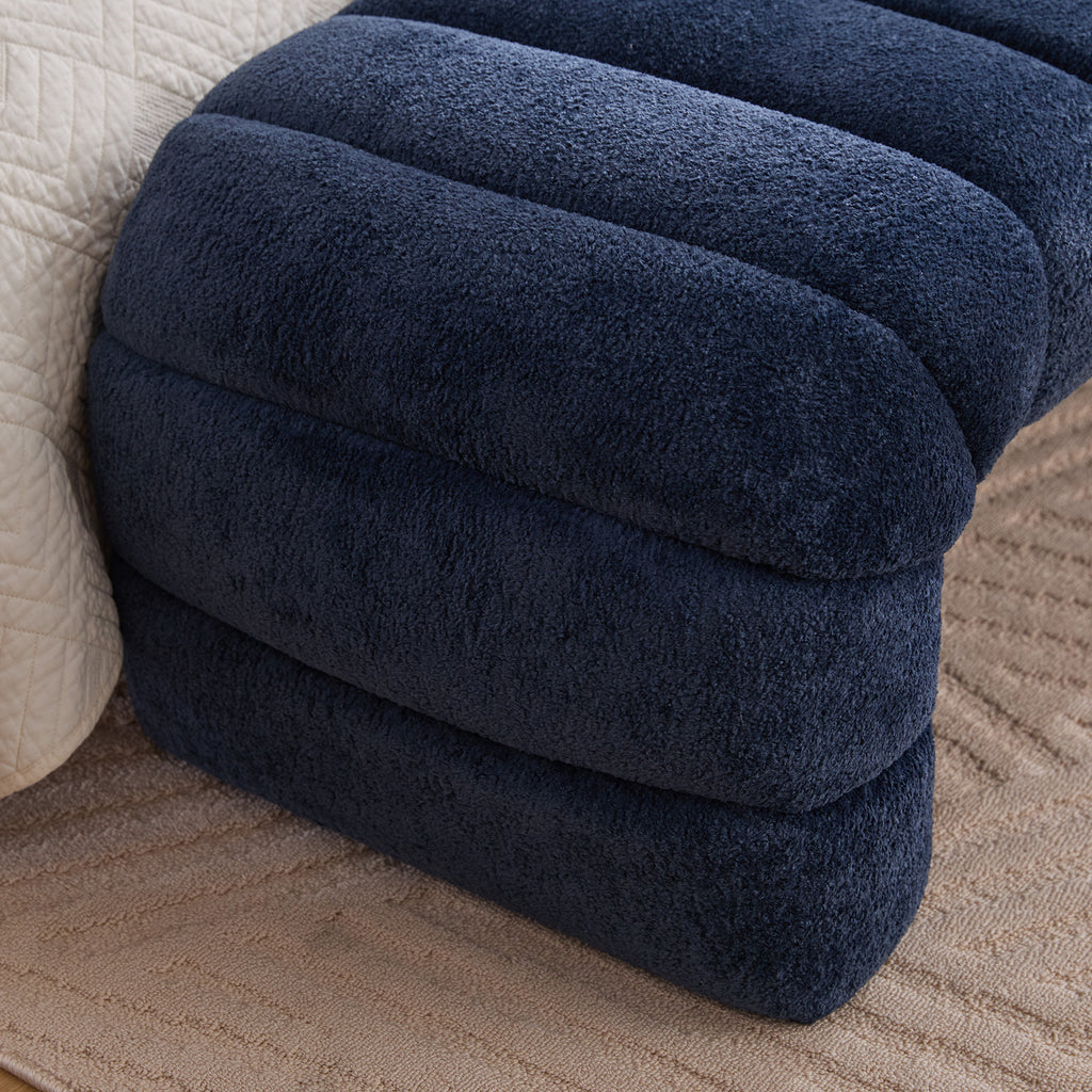 Modern Upholstered Armless Bed Bench, Channel Tufted Couch Daybed Chaise, Navy Chenille Ottoman Foot Stool, 69.7' Wide - Grand Goldman Shop