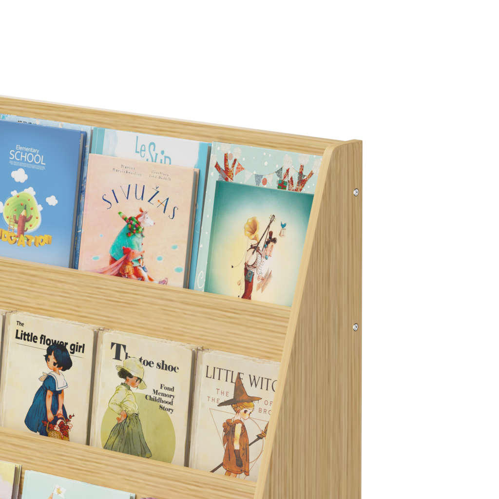 4-Tier Kids Bookshelf, Toddler Book Display Shelves, Natural Finish, Engineered Wood, 31.5 x 11.8 x 34.65 inches - Grand Gold