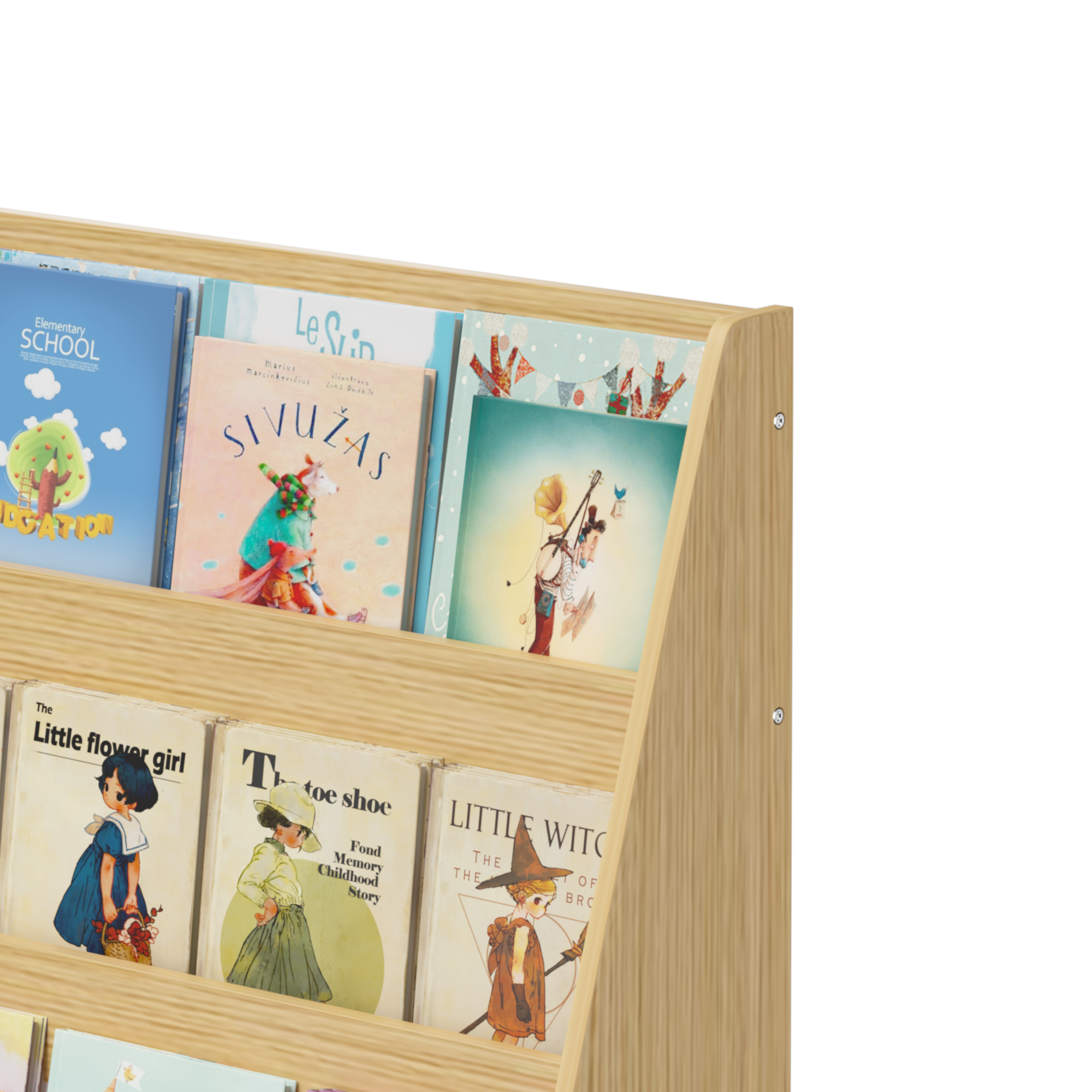 4-Tier Kids Bookshelf, Toddler Book Display Shelves, Natural Finish, Engineered Wood, 31.5 x 11.8 x 34.65 inches - Grand Gold