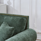 Modern 2-Seater Sofa with Rolled Arms, Tufted Upholstery, Wood Legs, Nailhead Trim, Beige Fabric, 63' - Grand Goldman Shop