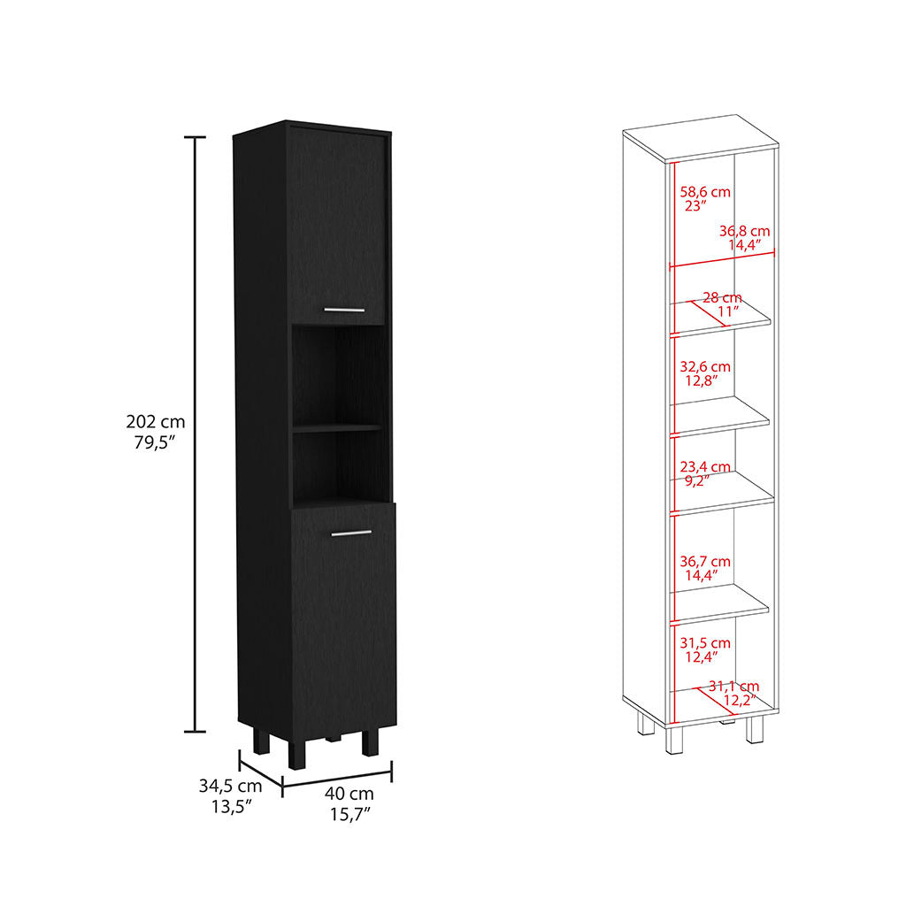 Hobart Pantry, Four Legs, Three Interior Shelves, Two Shelves, Two Cabinets -Black | Premium Home Decor - Grand Goldman
