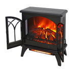 Classical 24-Inch 3D Flame Electric Infrared Quartz Fireplace Stove with Remote Control, Antique Black, Tempered Glass & Sheet Metal - Grand Goldman Shop