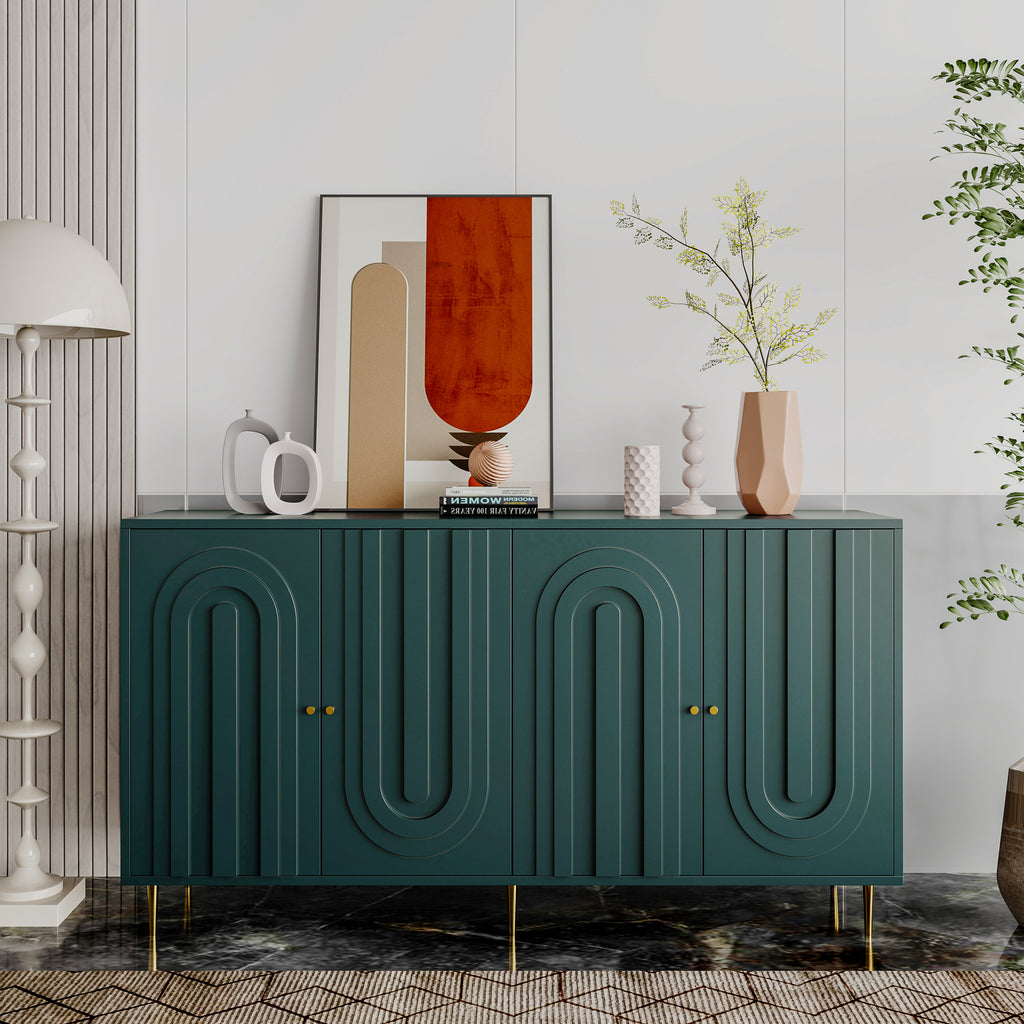 Modern Green Lacquered 4 Door Wooden Cabinet Sideboard Buffet Server Cabinet Storage Cabinet, for Living Room, Entryway, Hallway, Office, Kitchen and Dining Room - Grand Goldman Shop