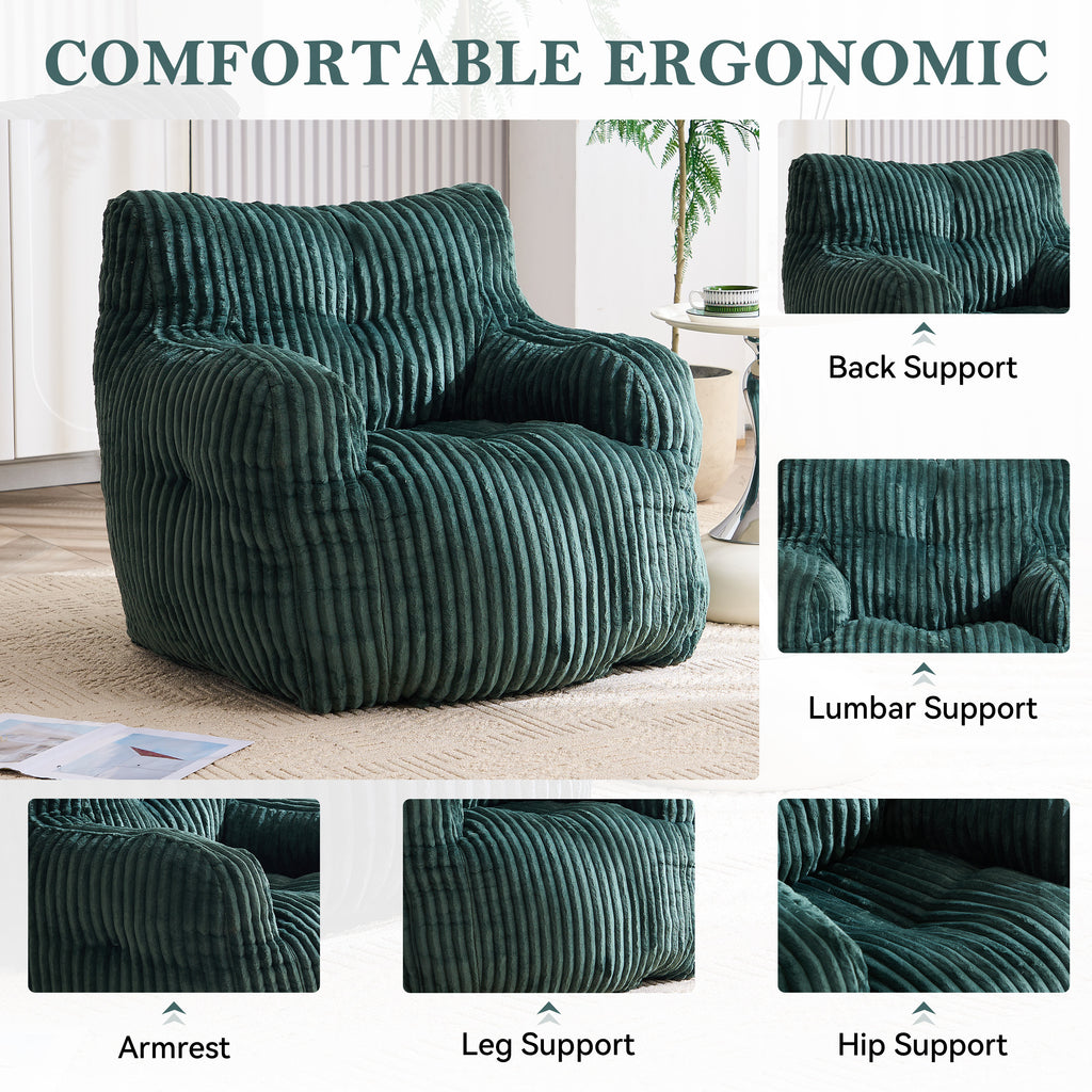 010-Soft Fluffy Corduroy Fabric Bean Bag Chair Filled With Memory Sponge,Green - Grand Goldman Shop