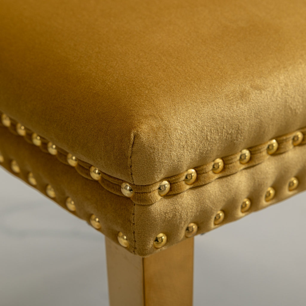 A&A Furniture,Nikki Collection Modern, High-end Tufted Solid Wood Contemporary Velvet Upholstered Dining Chair with Golden Stainless Steel Plating Legs,Nailhead Trim,Set of 2,Gold, SW1601GL - Grand Goldman Shop