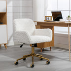 A&A Furniture Artificial Rabbit Hair Office Chair with Golden Metal Base, Adjustable Swivel Vanity Chair, Beige Velvet - Shop